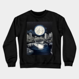 Full Sturgeon Moon Over the City of Roses (Portland Oregon) on a Dark Background Crewneck Sweatshirt